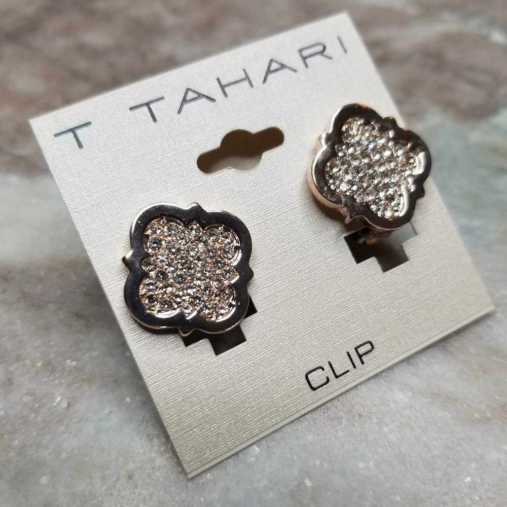 T Tahari Moroccan Metals Clip Button  Rose Gold Earrings